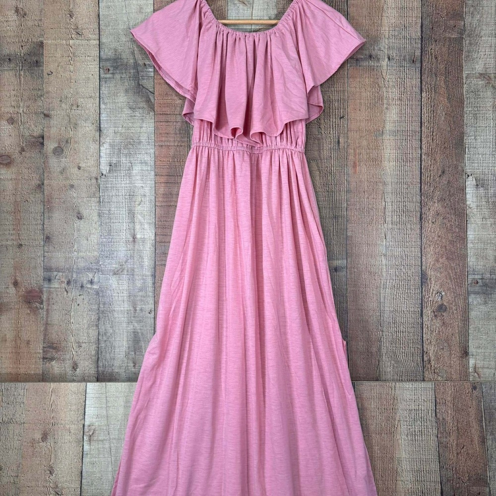 Pink Ruffle Off Shoulder Maxi Dress XS NWT Feminine Romantic Boho Cottagecore